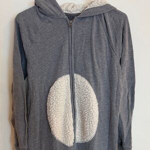 Gilly Hicks Gray Hooded Zip Pajama Top with Cream Sherpa Pocket